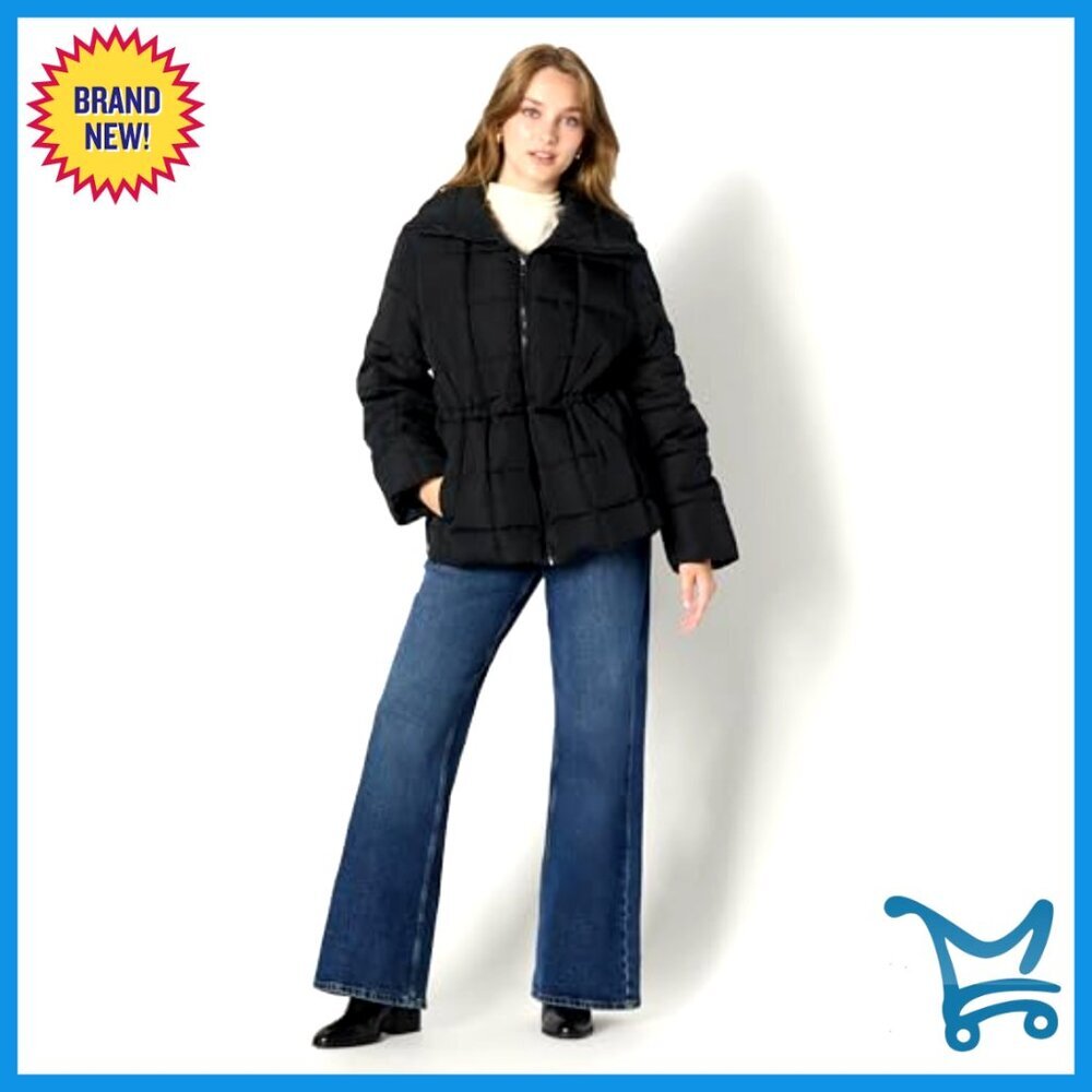 Oversized Square Quilted Puffer Jacket Adjustable Waist Y2K Chic Minimal Warm - Picture 5 of 7
